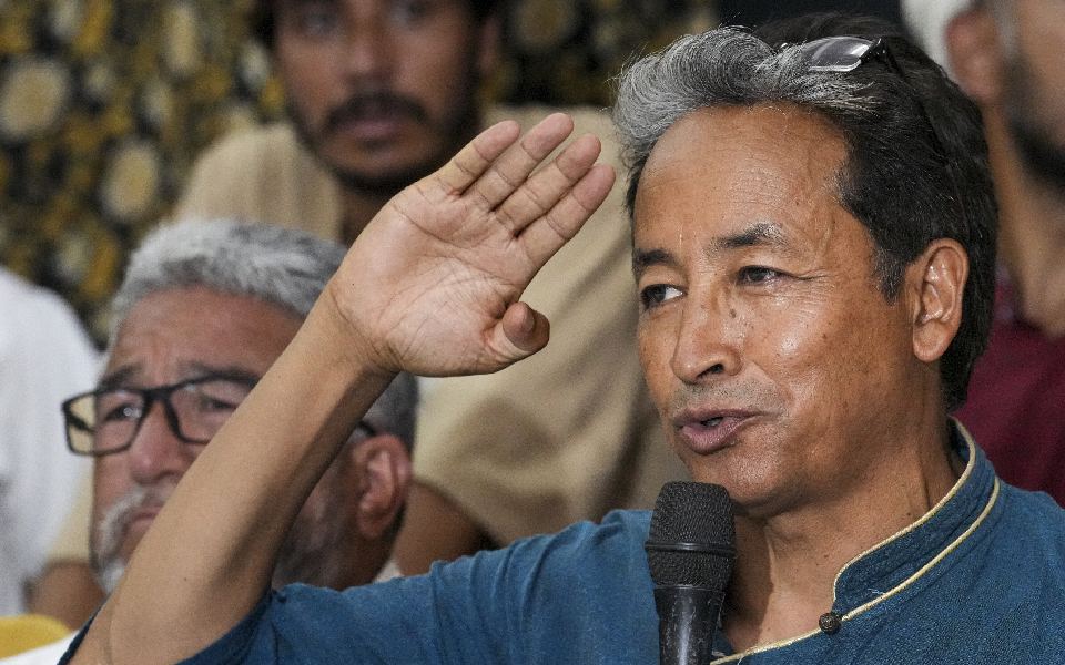 Climate activist Sonam Wangchuk addresses a press conference