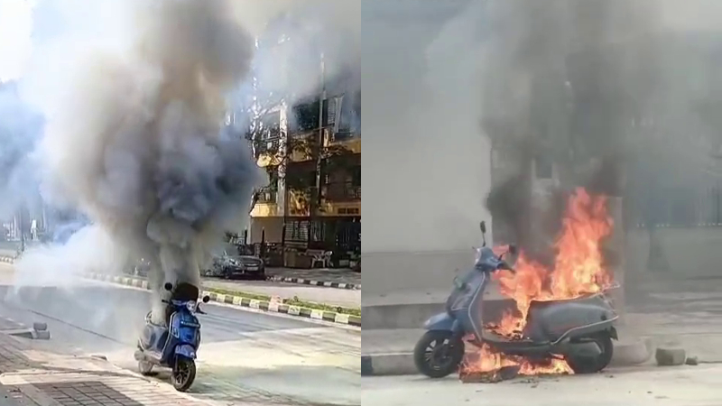 Electric Scooter Catches Fire on Bengaluru Road